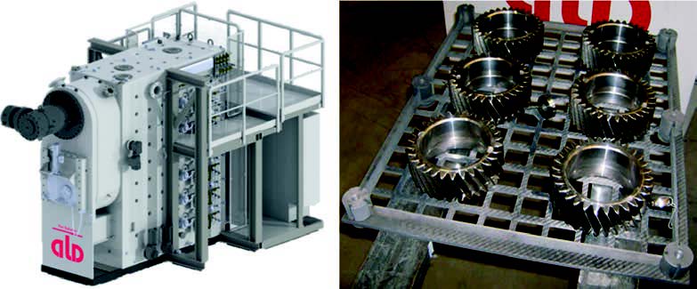 Fig. 4. ALD SyncroTherm® furnace (l.) and 2D batch of helical gears (r.)