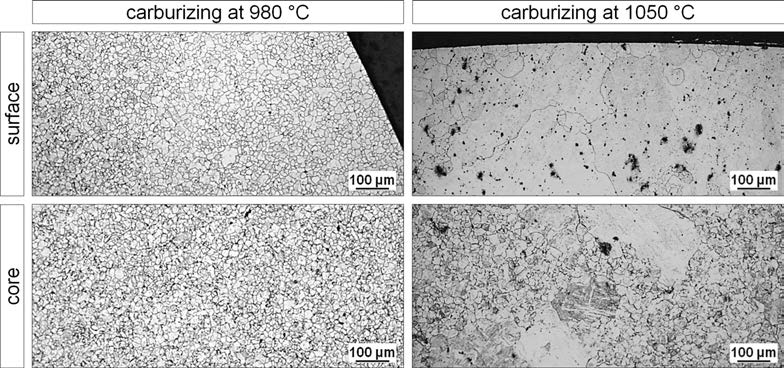 Fig. 7. Grain sizes of planet gear after carburizing at 980 °C and 1050 °C