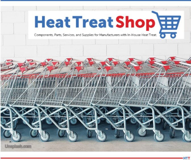 Row of shopping carts under Heat Treat Shop Logo