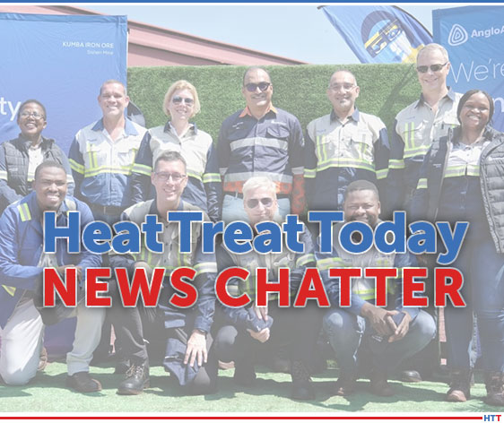 Two rows of smiling people behind “Heat Treat News Chatter” logo