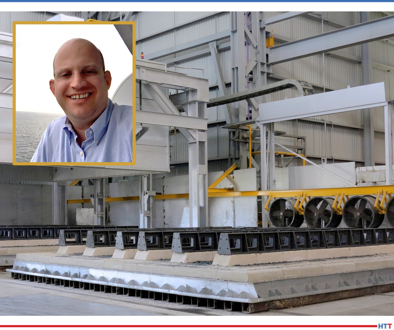 Lift-up furnace with a headshot of a man in the forefront