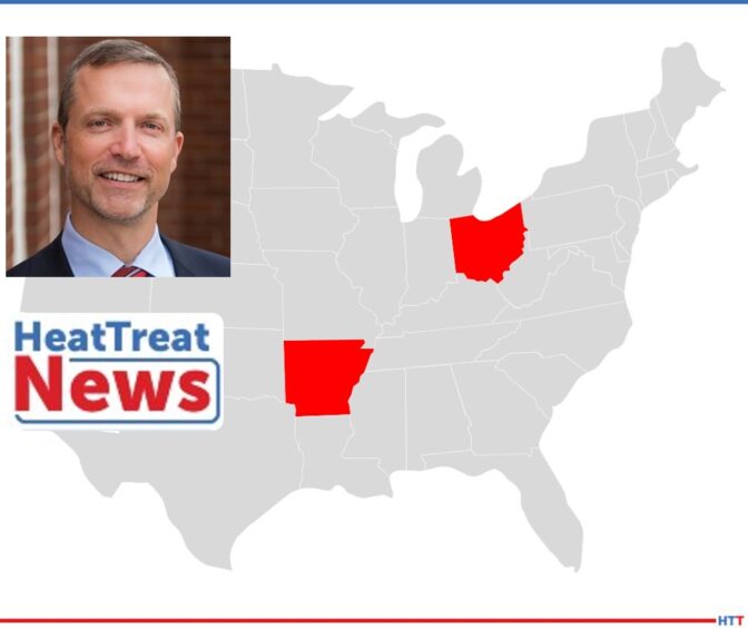Condensed map of America highlighting OH and AR with a headshot of a smiling man in the foreground