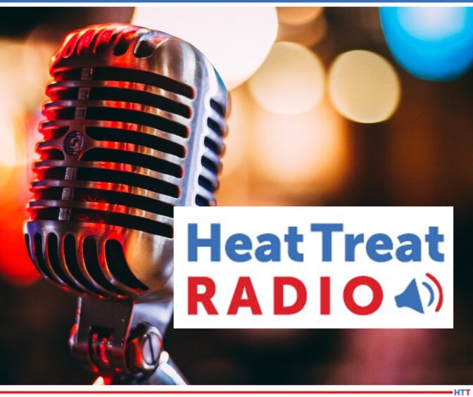 An old fashioned radio microphone and the Heat Treat Radio logo