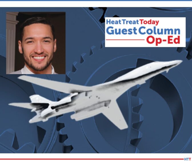 Gears, a B 1 bomber, and a smiling young man’s face