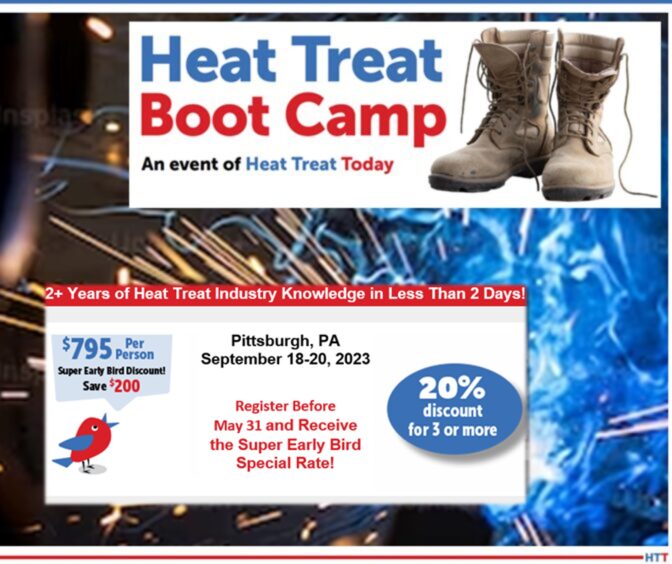 A pair of military boots next to Heat Treat Boot Camp logo and early bird registration info