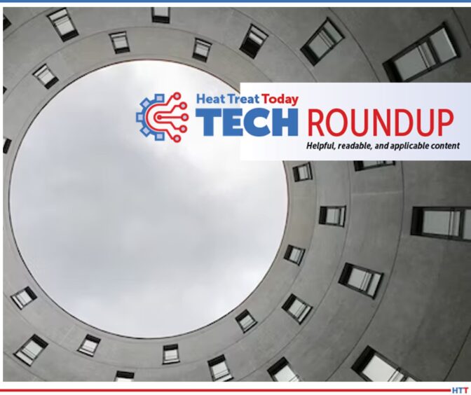 Circular interior view of a metal structure with Tech Roundup title