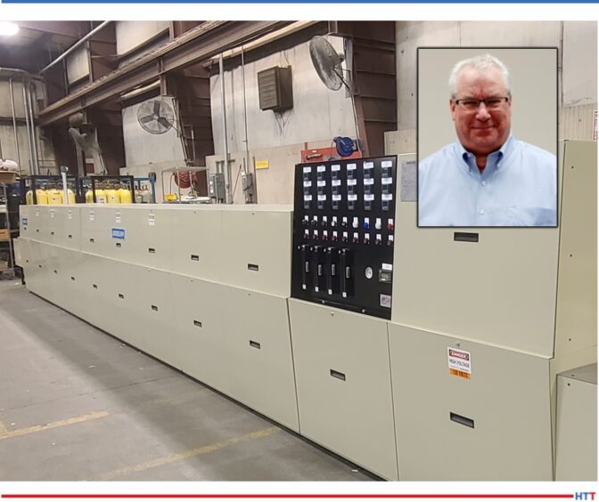 Mesh belt conveyor furnace and a small headshot of a smiling man