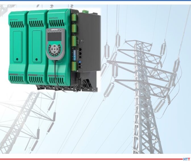 electric power lines and in inset photo of an electric controller