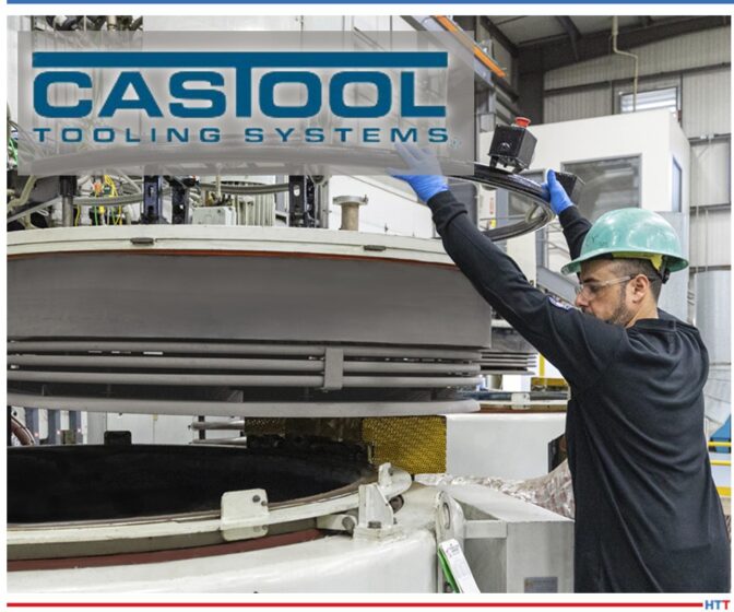 heat treat worker opening pit furnace and Castool logo