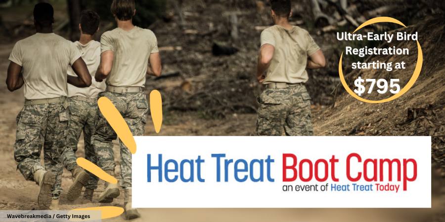 Heat Treat Boot Camp logo on image of military trainees  running