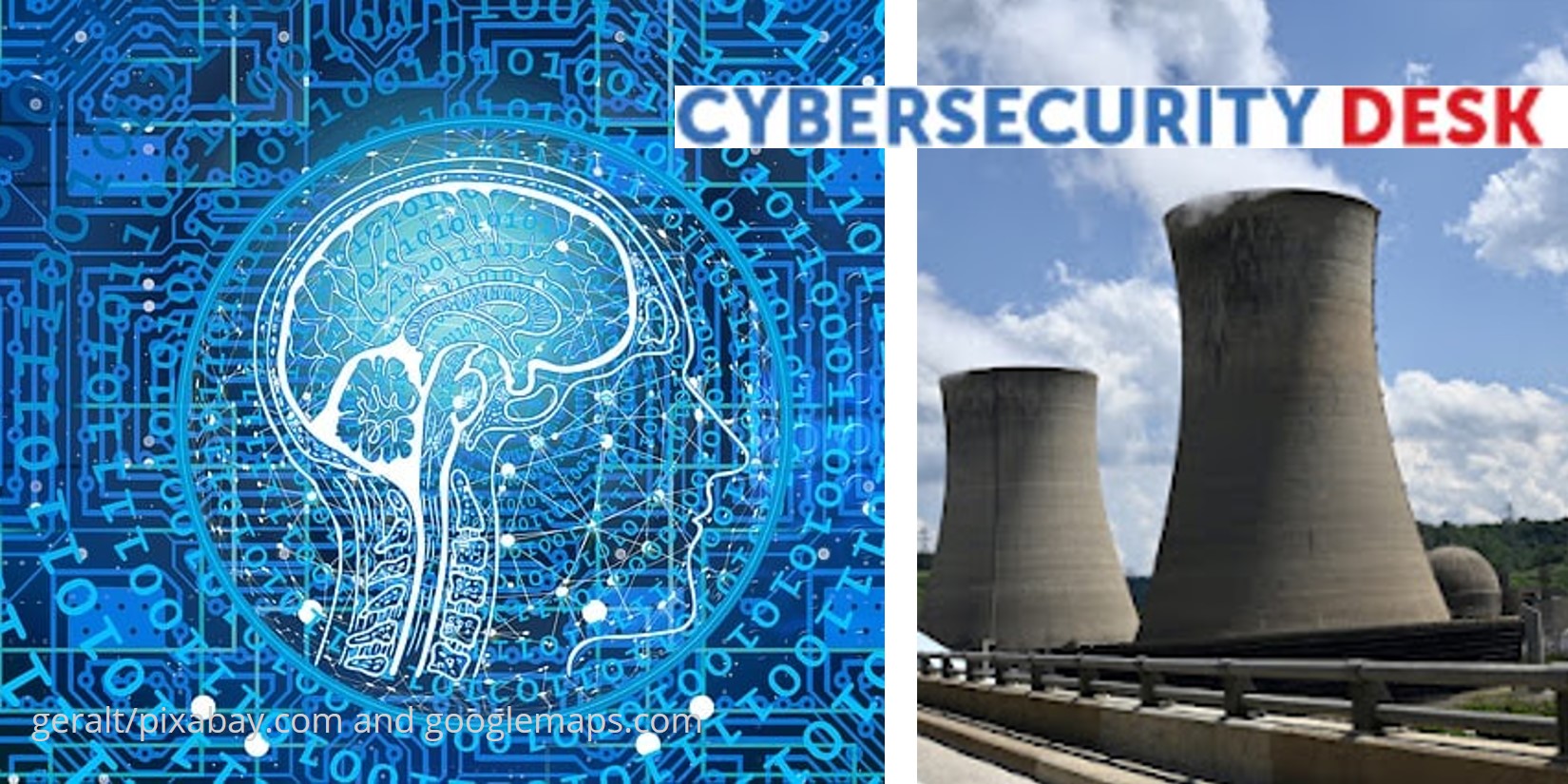 AI themed headshot next to a nuclear steam tower