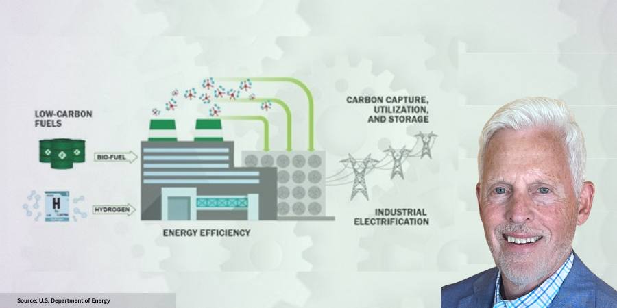 DOE Energy Efficiency Industries graphic with headshot of a male overlayed