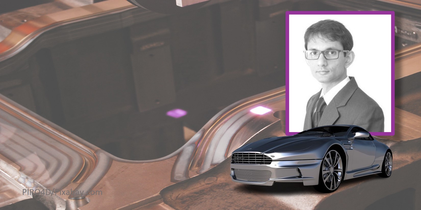 Laser heat treating with AJ's headhsot and a silver car