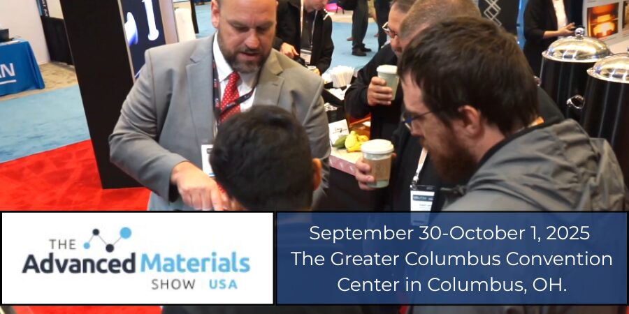 Man on show floor doing expo of advanced materials to onlookers