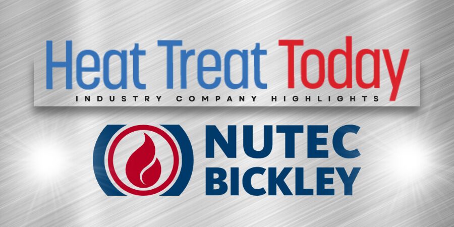 Heat Treat Today logo on steel, shining with lights, highlighting Nutec Bickley's logo