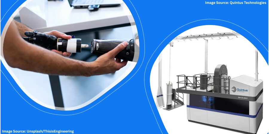 man holding prosthetic arm and quintus HIP